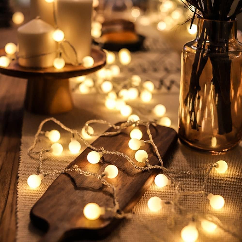 Globe String Lights 33ft 80 LED USB Powered, Warm White Fairy Lights for Birthday Party, Wedding, Christmas, Home Decoration, Indoor/Outdoor Waterproof