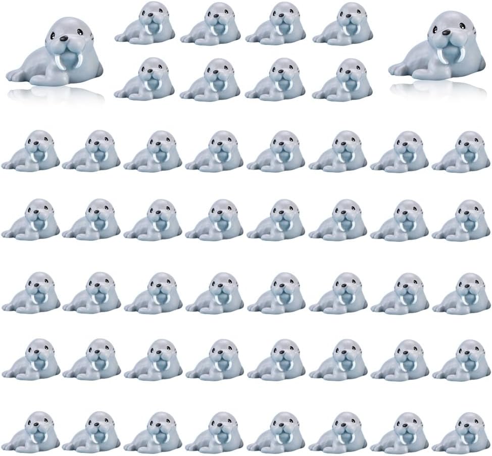 50PCS Mini Ocean Animals Figurines Ornaments Resin Sea Animal Tiny Resin Figurines for Fish Tank Decorations Birthday Party Favor Garden Accessories Gift (Walrus)