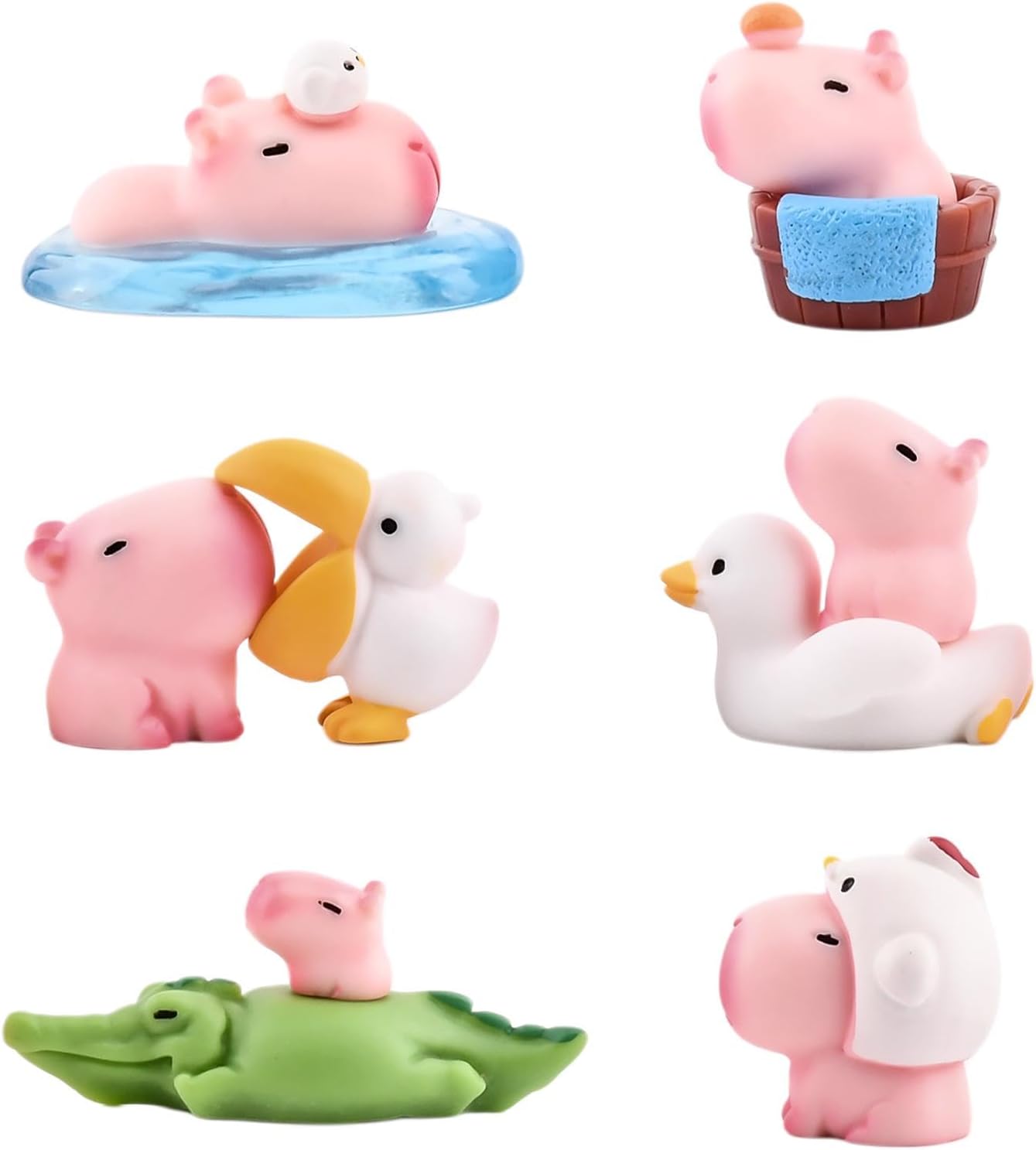 6 Pack Mini Capybara Figures Cake Toppers, Miniature Capybara Figurines Set Mini Resin Animals Ornaments for Landscape Desktop Dollhouse Birthday Car Decorations