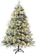 6ft Prelit Flocked Christmas Tree with Lights Pre-Lit Fluffy Artificial Christmas Trees Lighted Snow Flocked Xmas Tree with Foldable Metal Stand for Holiday Indoor Outdoor Home Office Display Decor