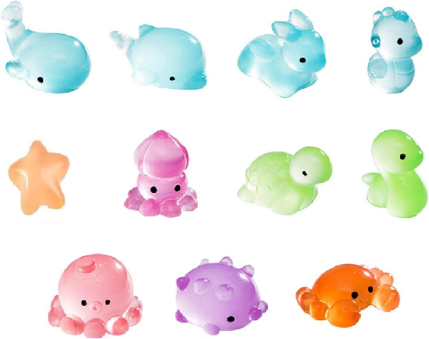 42pcs Luminous Mini Resin Ocean Animals,Resin Sea Animals Glow in The Dark, Mini Dolphin Sea Hare Hippocampi Whale Octopus Starfish Snake Turtle Cuttlefish Cucumber Crab