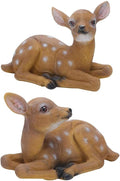 Garden Resin Deer Figurine, Outdoor Garden Statue Deer Lying Down Sculpture Ornaments 6.7x4.5in, Polyresin, Full Color(2 Pcs)