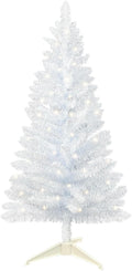 4ft Lighted Artificial White Christmas Tree  Small Fake Christmas Tree, Not Pre-lit White Tinsel Pine Trees with Lights, Ideal for Ideal for Home, Office, and Xmas Party Décor