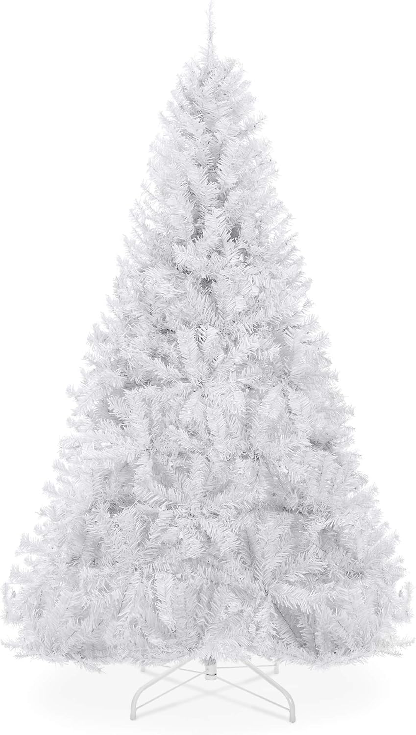 Artificial Christmas Tree, White 6ft Premium Pine Unlit Holiday Decoration, Full Size Décor Easy Assembly w/Metal Stand