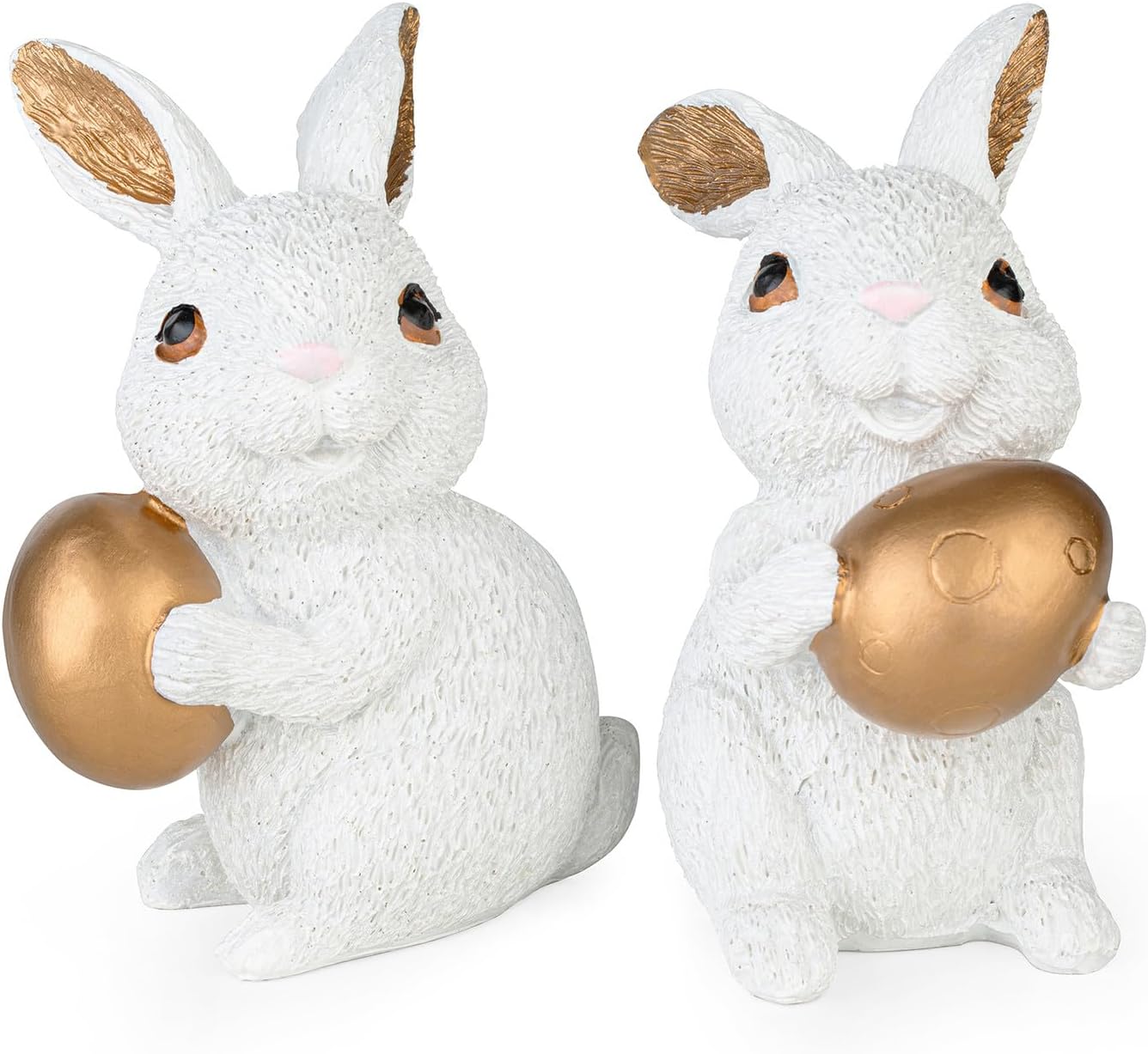 Bunny Decor Golden Egg Rabbit Figurines Vintage Rabbit Statue Resin Animal Figurines Ornament 2PCS