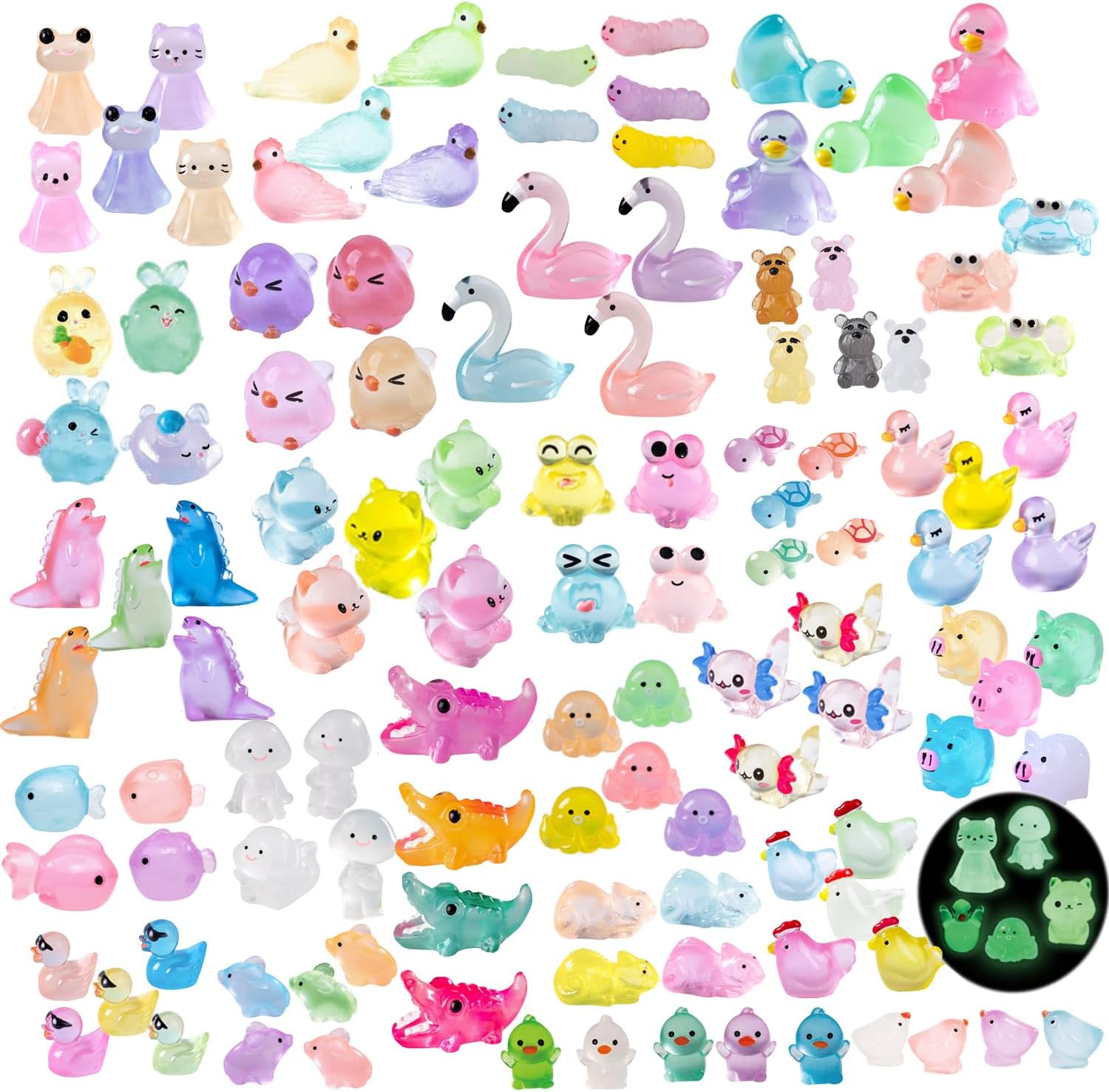130 Pcs Luminous Mini Resin Animals Miniature Animals Figurines Tiny Little Animals Glow in Dark Small Animal Figures to Hide Mini Animals Micro Landscape Ornaments Fairy Garden Accessories
