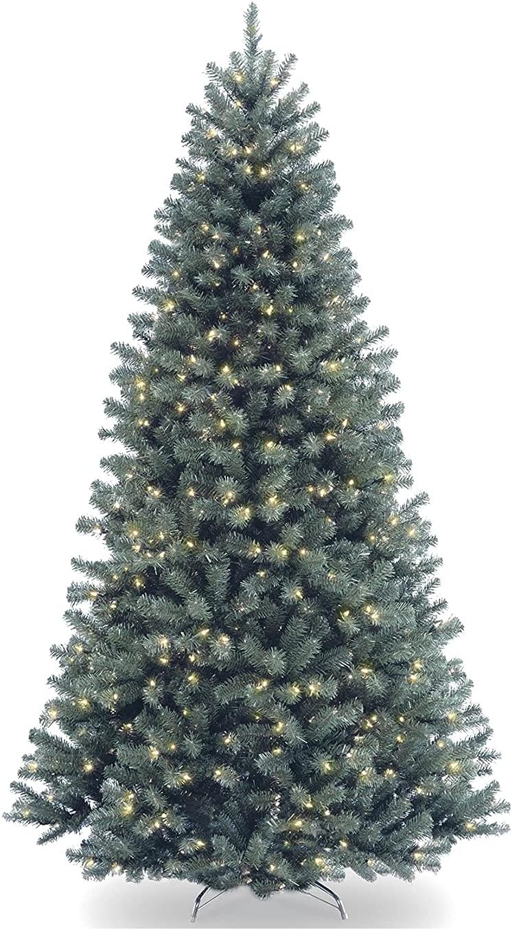 Pre-Lit Artificial Full Christmas Tree, Blue, North Valley Spruce, White Lights, Includes Stand, 7.5 Feet