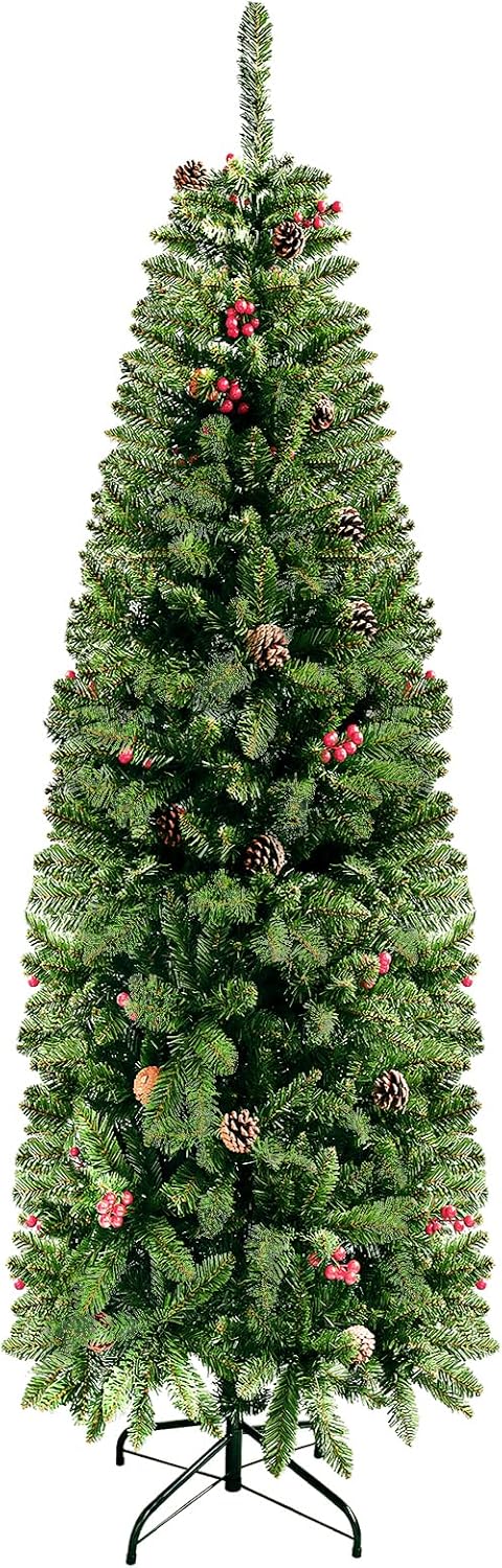 5ft Slim Pencil Christmas Tree, Green, Polyvinyl Chloride, 6.5 lbs，Suitable for Home Party Decoration, Festival Decoration, Shopping Mall Office Decoration