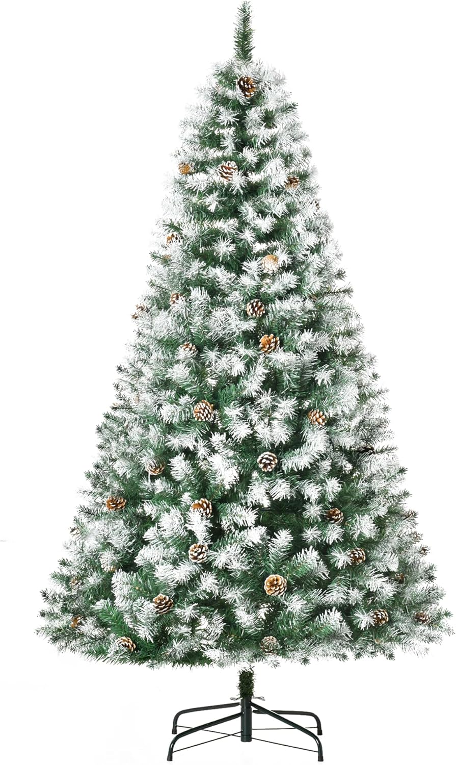 6ft Unlit Snow-Dusted Full Fir Artificial Christmas Tree with Realistic Branches, 61 Pine Cones and 800 Tips
