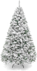 Artificial Christmas Tree, 6ft Unlit Snow Flocked Design Pine Tree, Full Appearance Snowy w/Easy Assembly, Metal Stand