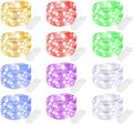 12 Pack Multi Color Led Fairy Lights Battery Operated String Lights Waterproof Silver Wire 7 Feet 20 Led Firefly Starry Moon Lights for DIY Wedding Party Bedroom Patio Christmas