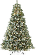 6ft Pre-Lit Scotch Pine Christmas Tree, Premium Frosted Pre-Decorated Artificial Holiday Decor w/ 946 Branch Tips, 2-in-1 White and Multicolor LED Lights, Cordless Setup