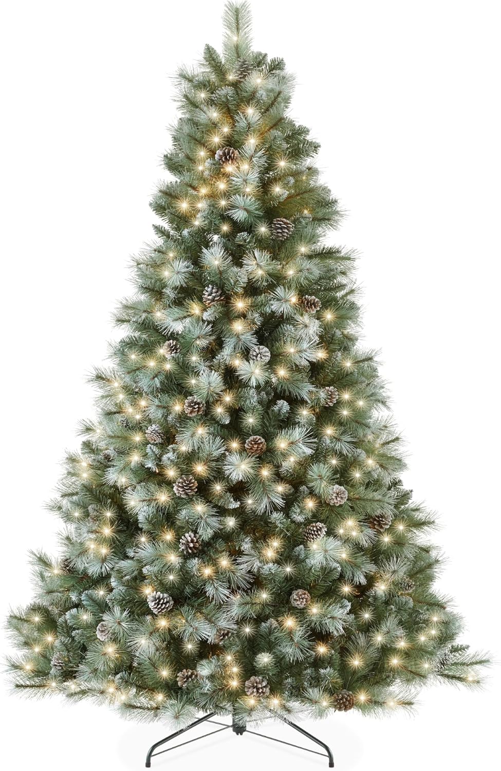 6ft Pre-Lit Scotch Pine Christmas Tree, Premium Frosted Pre-Decorated Artificial Holiday Decor w/ 946 Branch Tips, 2-in-1 White and Multicolor LED Lights, Cordless Setup