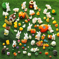 100 Pieces Mini Rabbit and Carrot Figurines Bunny Carrot Figures Resin Duck Miniatures Figurines Tiny Resin Animal Figurine for Micro Landscape Dollhouse Ornament for DIY Bunny Garden Decor